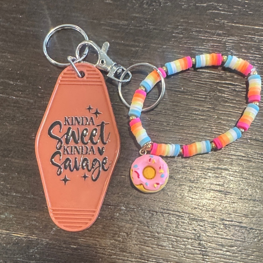 Colorful Beaded Bracelet with Donut Charm and Keychain